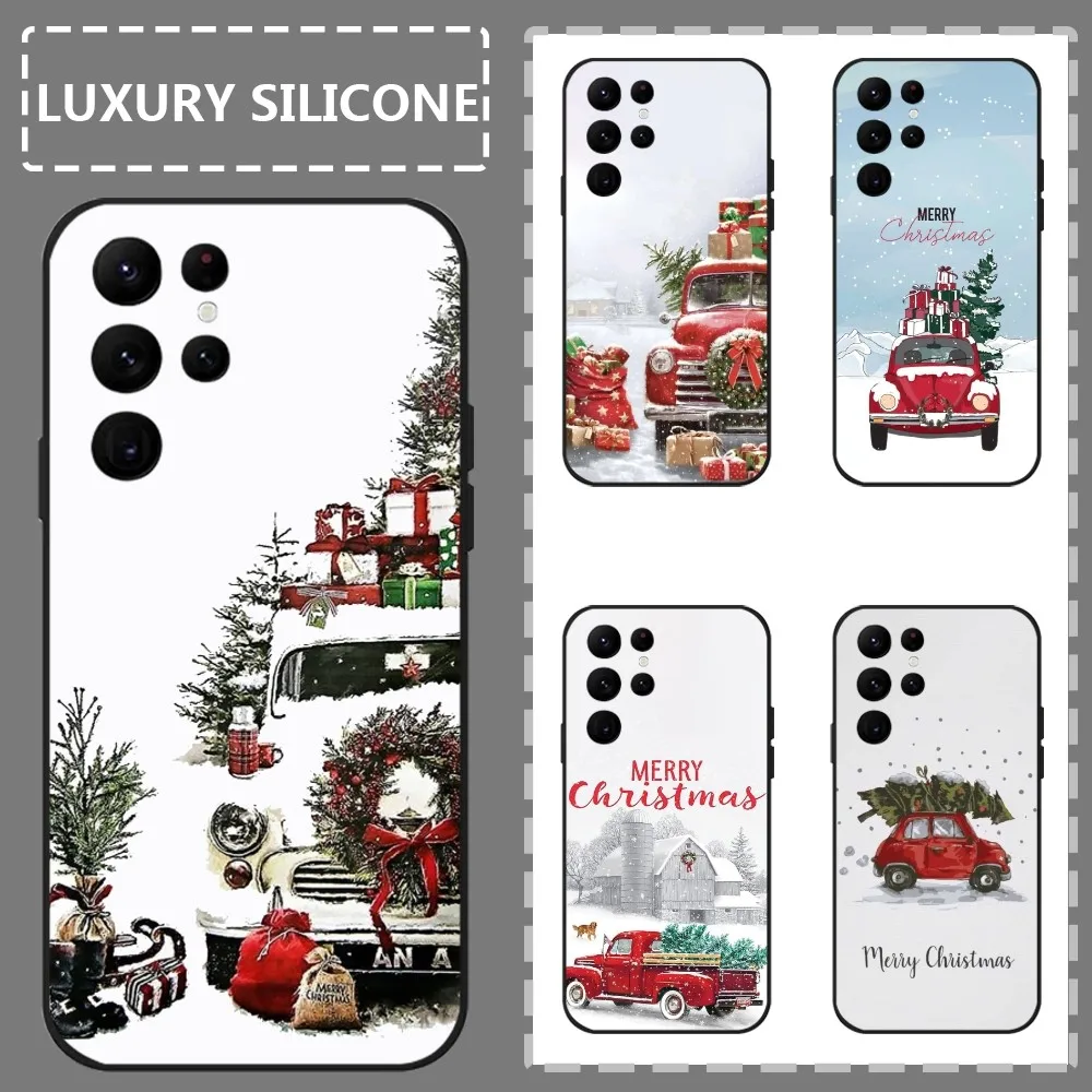 Christmas Truck Tree Art Phone Case For Samsung Galaxy S24 Ultra S22 S23 Ultra S21 S20 5G Protective Silicone TPU Funda