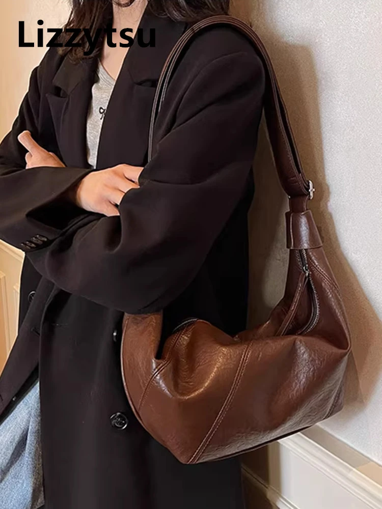 

Lizzytsu Elegant Design Luxury PU Hobos Bags Vintage Korean Shoulder Bag Women Easymatch Streetwear Commuter Cattle Handbags