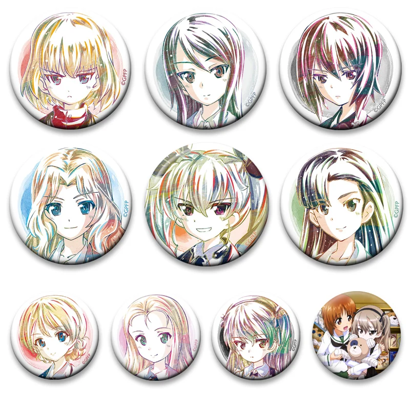 

Anime Garupan Brooches Nishizumi MihoAkiyama Yukari Enamel Pins Round Badge for Backpack Clothes Accessories Fans Jewelry Gifts
