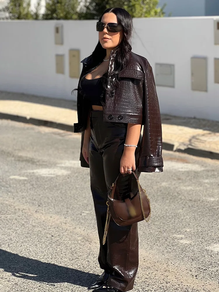 

HH женский уличный костюм модный отложной воротник с длинными рукавами однобортный короткий пиджак + высокая талия карман на молнии длинные брюки