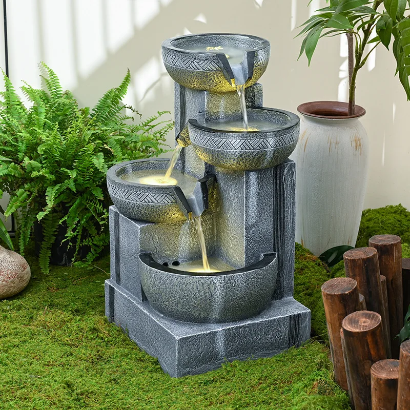 Retro outdoor courtyard flowing water stone mill fountain crafts classical home fish pond decoration resin creative