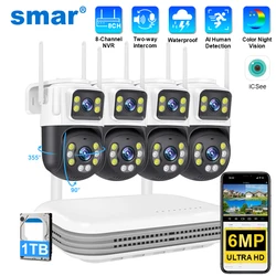 Smar Waterproof 6MP HD Wireless Dual Lens PTZ WiFi IP Home Security Camera System 8CH NVR H.265 Video Surveillance Set CCTV Kit