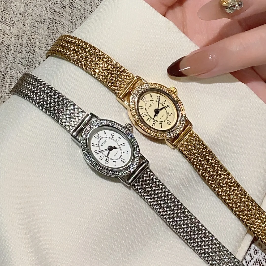 الذهبي ساعة كوارتز الصلب حزام ساعات يد للنساء البيضاوي الهاتفي بسيط سيدة ساعة اليد الإناث ساعة فستان الهدايا reloj mujer