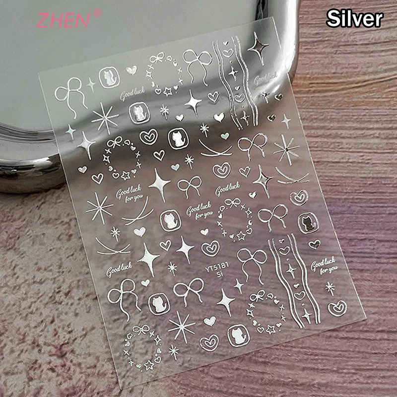 1-Blatt-Nagelaufkleber mit Schleifen, niedliches süßes Herz, Hund, selbstklebende Nagelaufkleber, DIY-Maniküre für Frauen und Mädchen, Nagelaufkleber