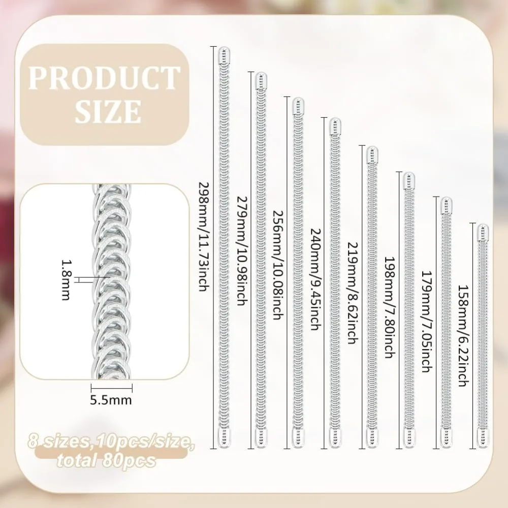 80Pcs Spiral Metal Boning 8 Sizes Corset Boning Steel Boning for Sewing Precut Spiral Steel for Corset Making Supplies