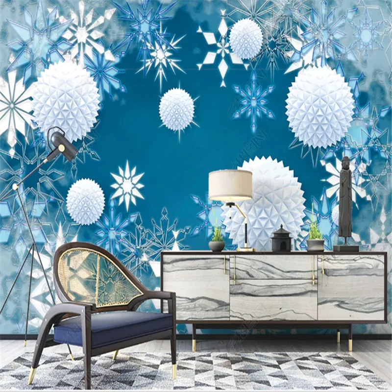 

Modern Minimalist 3D Wallpaper for Living Room Sphere Blue Snowflake Mural Sofa Background Wall Paper Home Decor Papel De Parede