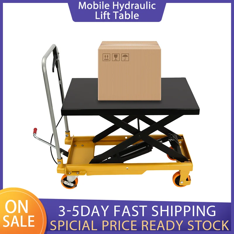 

Manual Mobile Hydraulic Lift Table Scissor Lift Platform Hydraulic Lift with Locking Wheels for Forklift Operations