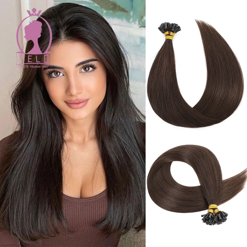 

Yelo U Tip Наращивание волос Настоящие мягкие человеческие волосы Отбеливатель Блондинка Темно-коричневый 12-26 дюймов 1,0 г/прядь Предварительно склеенные кончики ногтей для женщин