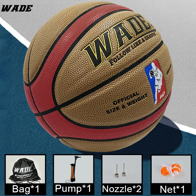 WADE Legal Original Indoor/Outdoor PU Leather Ball for School Basketball Ball Size 7 Adult Bola With Free Pump/Pin/Net/Bag