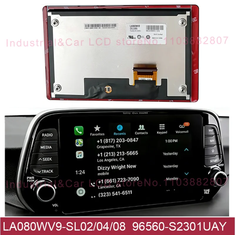 For Hyundai-Santa FE 2019-2020 Car Navigation LCD LA080WV9-SL02 LA080WV9-SL08 SL06 SL04 96560-S2301UAY 96560S2301UAY 96160G5770