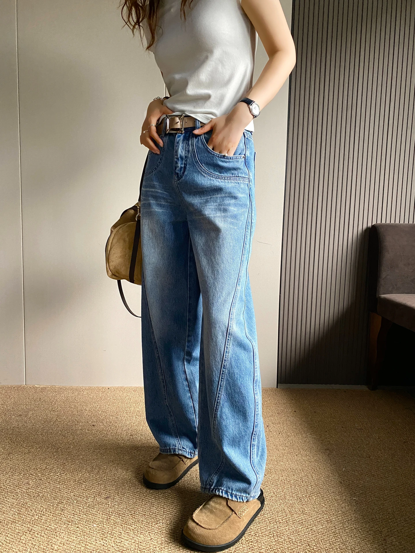 

American Sle Retro Knife Jeans Women High Waist Loose Slim Wide Leg Pants Scythe Pants Spring 2026 New Arrival