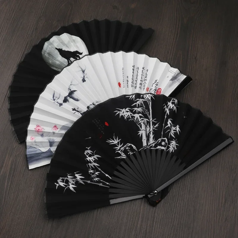 9 Colors Summer 7-inch Folding Fan Men Women's Hanfu Accessories Retro Handmade Ink Gift Chinese Style Paint Fans Costume Props