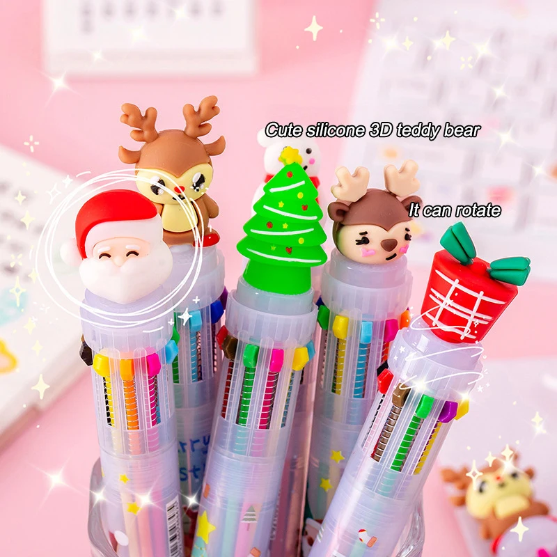 Bolígrafo de dibujos animados de Navidad, 10 colores, tinta colorida, bolígrafo de Gel prensado, papelería Kawaii para estudiantes, suministros escolares y de oficina, regalos