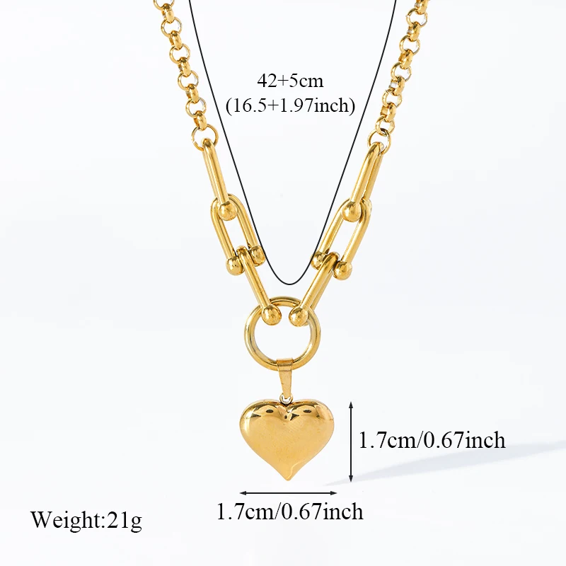 GANEMLY 316L Stainless Steel Gold Color Heart Love Pendant Necklace For Women Fashion Horseshoe Chain Waterproof Jewelry Gift