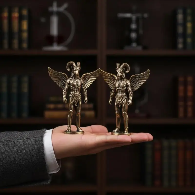 Messing-Dämonen-Schaf-Figur, Retro-Metallkunstwerk, Tischdekoration mit Engelschaf-Menschen-Gesicht, Kreatives Ornament, Tierskulptur – Detail 14