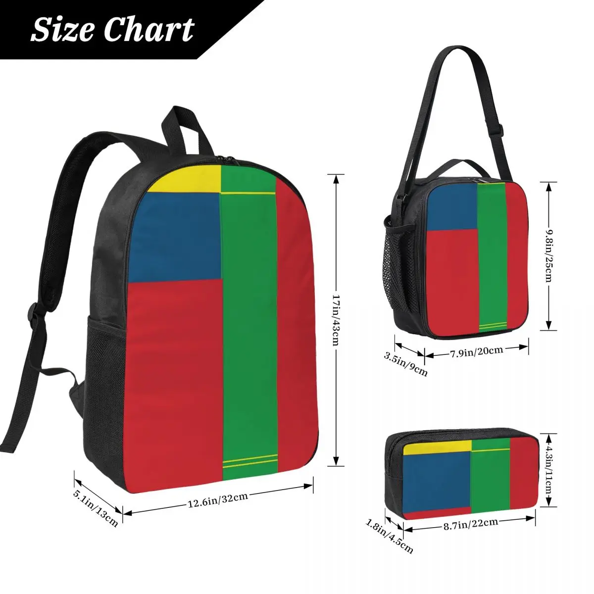 Primary Colors Backpack Student Boys Girls BookBag School Bag Laptop Shoulder Bags 3ps Insulated Lunch Bag Pencil Case