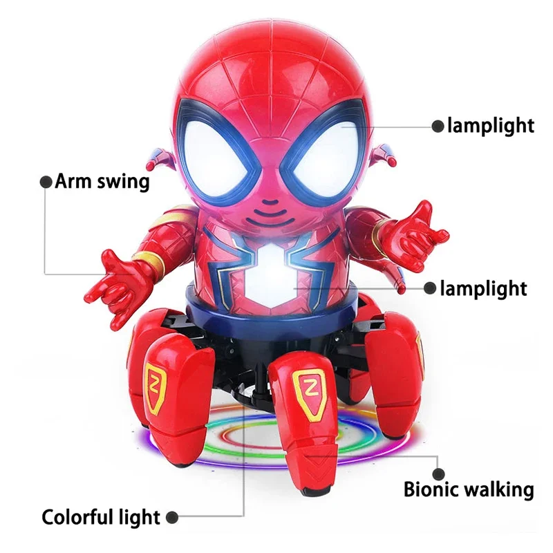 Spider Man Six Claws Octopus Dancing Robot Toys Children Funny Can Sing and Dance Musical Light Electric Toy Kids Birthday Gifts