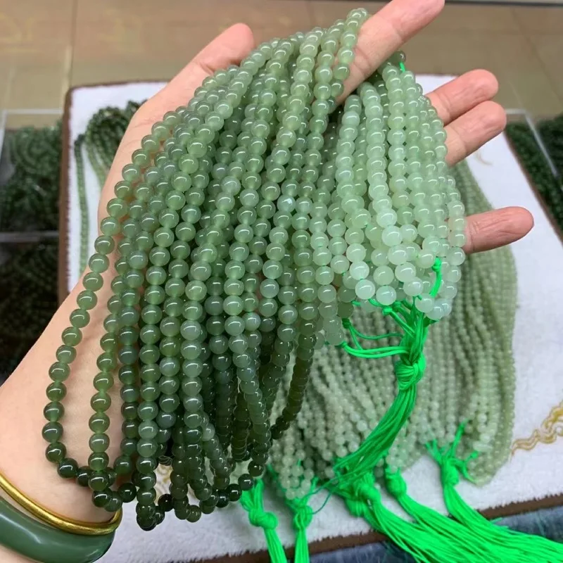 Hetian Jade Qinghai Material Gradient Color 6Mm Buddha Bead Multi-Loop Necklace Bracelet