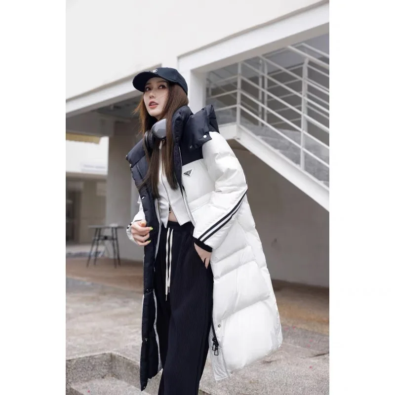 Long Down Coat for Women, Loose Hooded Snow Coat, White Duck, Thickened Warm Jacket, Overcoat, New Outerwear, Winter, 2024