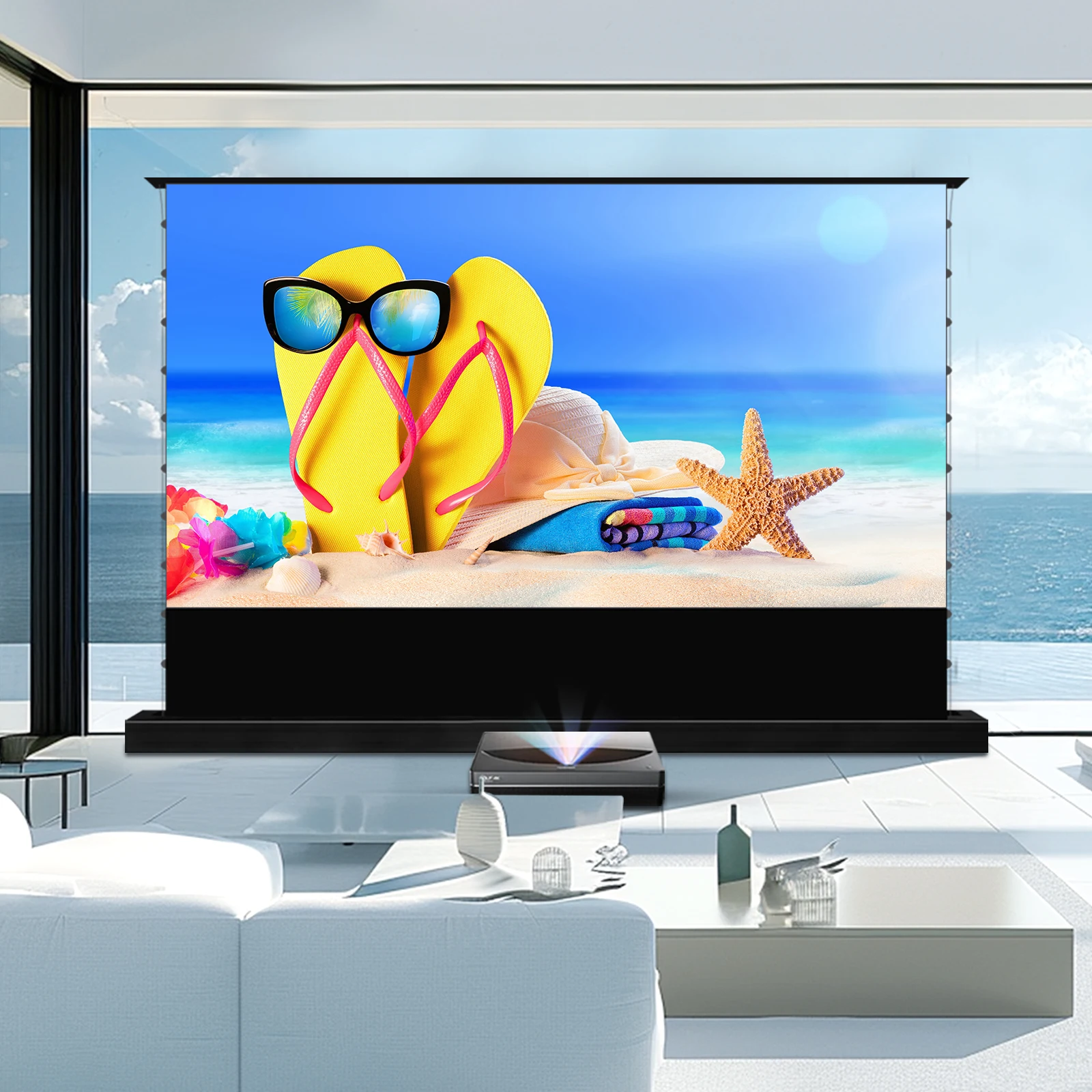 72''-150''Motorized Floor Rising Projector Screen T-Prism ALR Ultra Short Throw Screen for AWOL Formovie Hisense Laser Projector