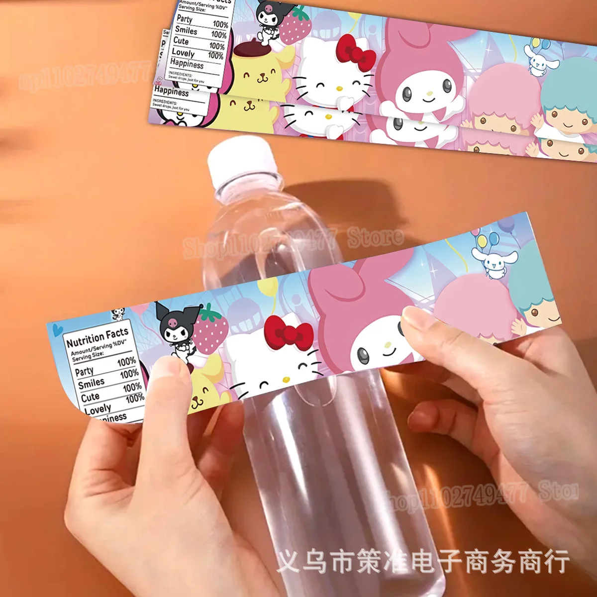 10pcs Sanrio Hello Kitty Water Bottle Label Children's Baby Birthday Party Atmosphere Decoration Supplies Theme Sticker Reusable