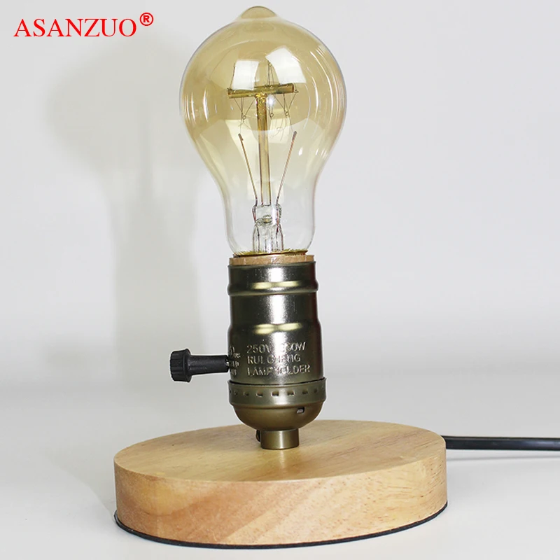 Lampy stołowe Vintage amerykański kraj w stylu Retro dekoracja stołu materiał aluminiowy z litego drewna E27 uchwyt na podstawa lampy