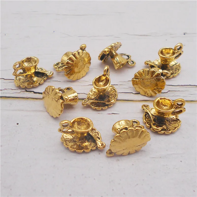 10pcs/lot Wholesale Antique Gold Color Alloy Coffee Tea Cup Charms Pot Necklace Pendant Jewelry Finding Handmade AU31847