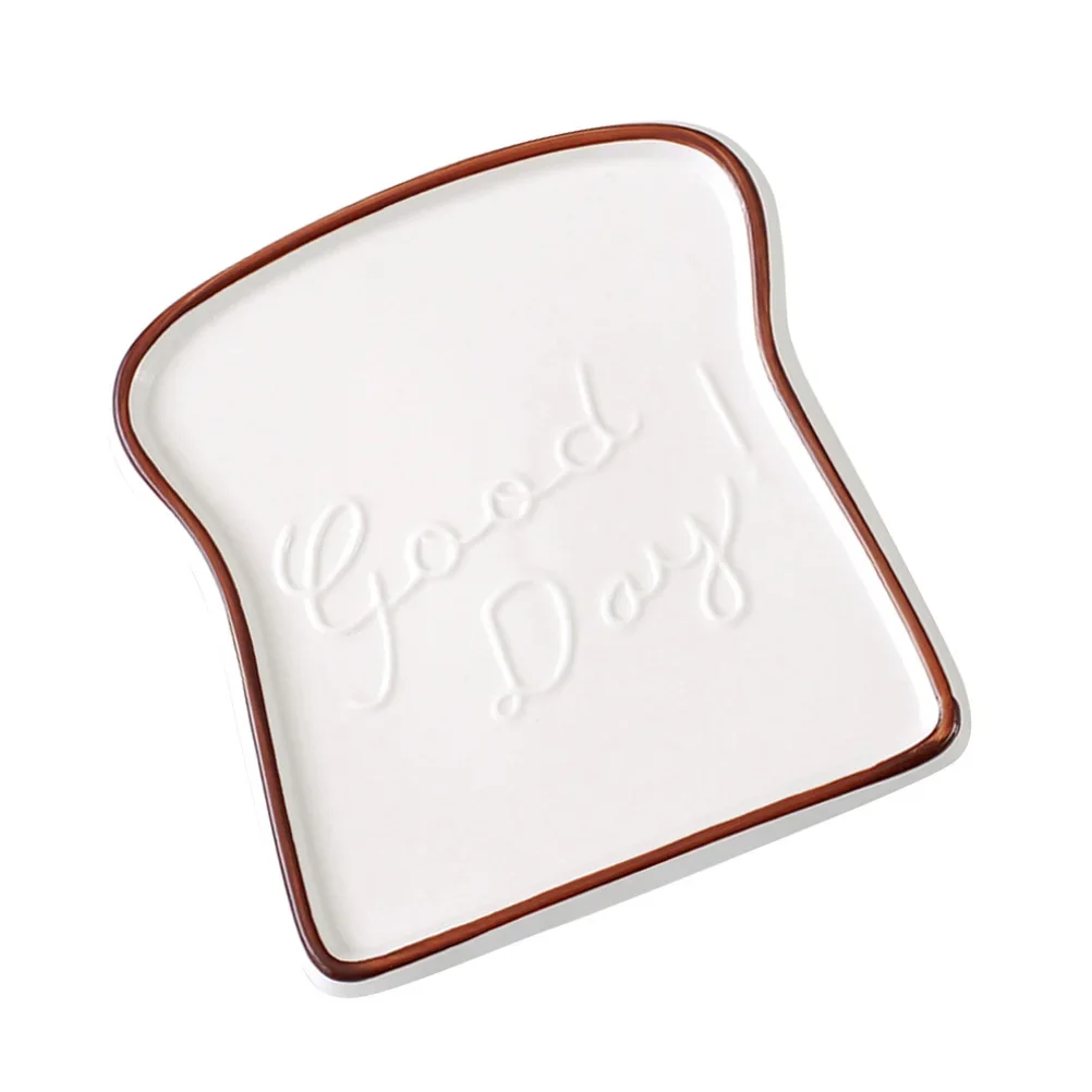 Kitchen Storage Serving Tray Ceramic Plate Toast Bread Shaped Plate Porcelain Salad Dessert Dish Tray for Home Restaurant Cafe