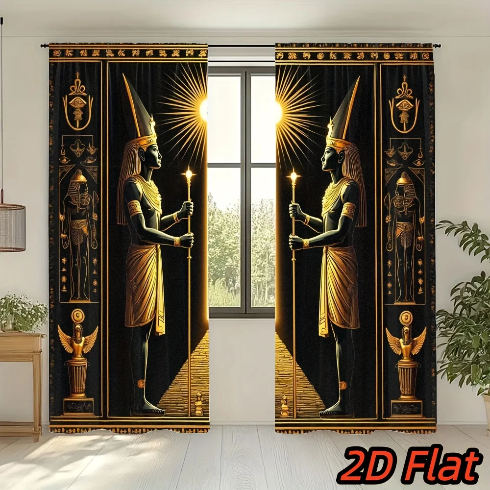 2 pieces,Egyptian ancient art curtains, black gold retro style,suitable for luxury home decoration in living rooms and bedrooms.