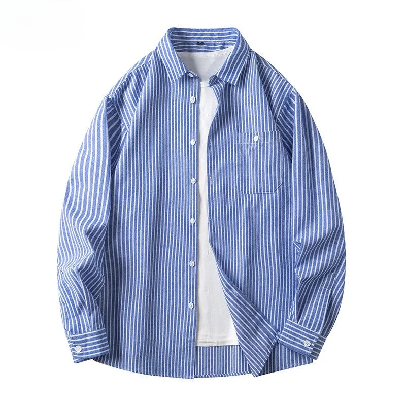 

Американский модный бренд, полосатая рубашка в стиле ретро для мальчиков, свободная тенденция для подростков, повседневная рубашка с квадратным воротником и длинными рукавами, уменьшение возраста