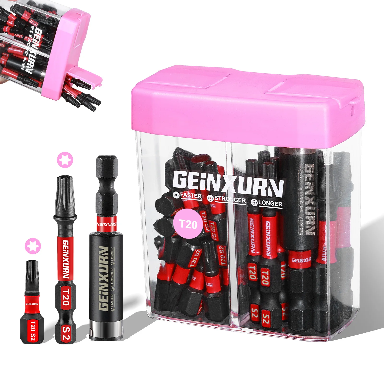 Geinxurn 30 Stück Impact # 20-Torx-Schraubendreher-Bits-Set, magnetisch, 1 Zoll/2 Zoll T20 S2 Stahl-Treiber-Bits mit bunter Aufbewahrungsbox
