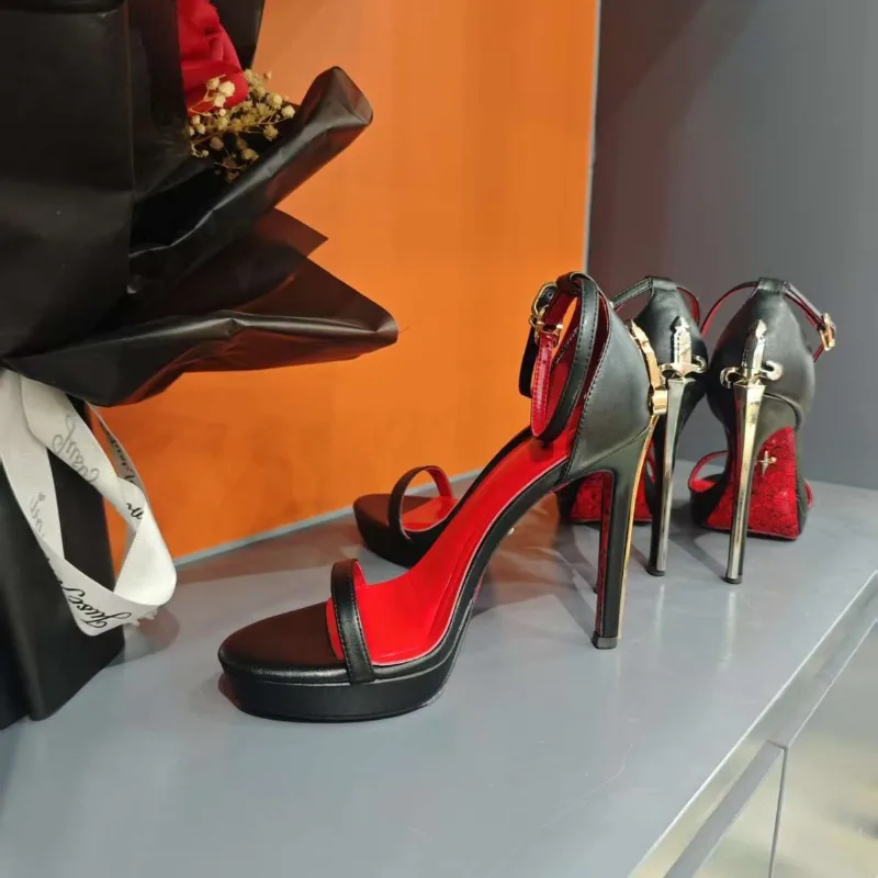 Women's Sandals 12cm High Quality Women's Pumps Fashion Open-toe Metal Heel Casual Women's Sandals New Temperament Banquet Shoes