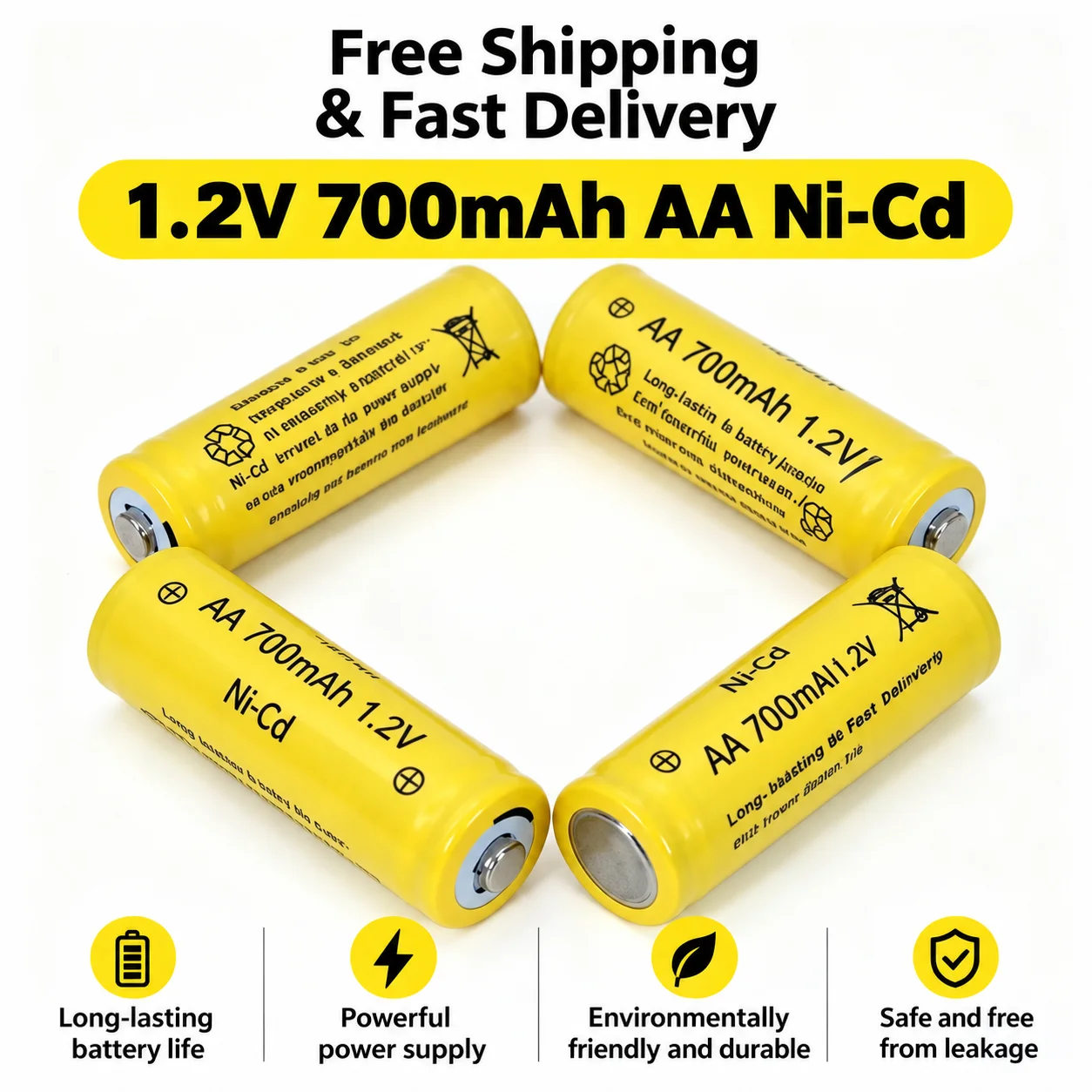 AA Ni-Cd Rechargeable Battery 1.2V 700mAh High Capacity NiCd Cells For Remote Control RC Car Electric Toy