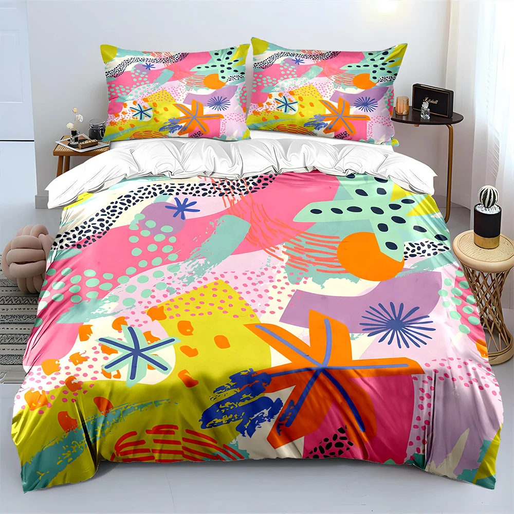 Abstract colorful graffiti art pattern Bedding Set for Kids Luxury Gift 3pcs Digital Print Comforter Set Soft Comfortable