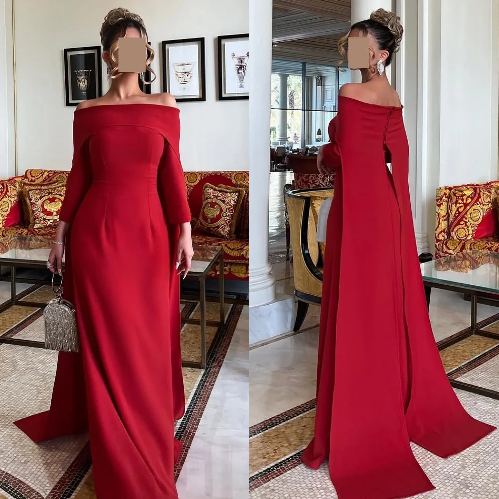

Customized Formal Matching Jersey Button Pleat Straight Off-the-shoulder Long Dresses Bespoke Occasion Dresses Sizes Available