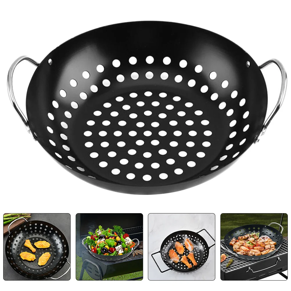 

Антипригарная металлическая сковорода-гриль, сливная пластина для барбекю, термостойкие двойные ручки для барбекю на открытом воздухе, кемпинга, пикника, принадлежности
