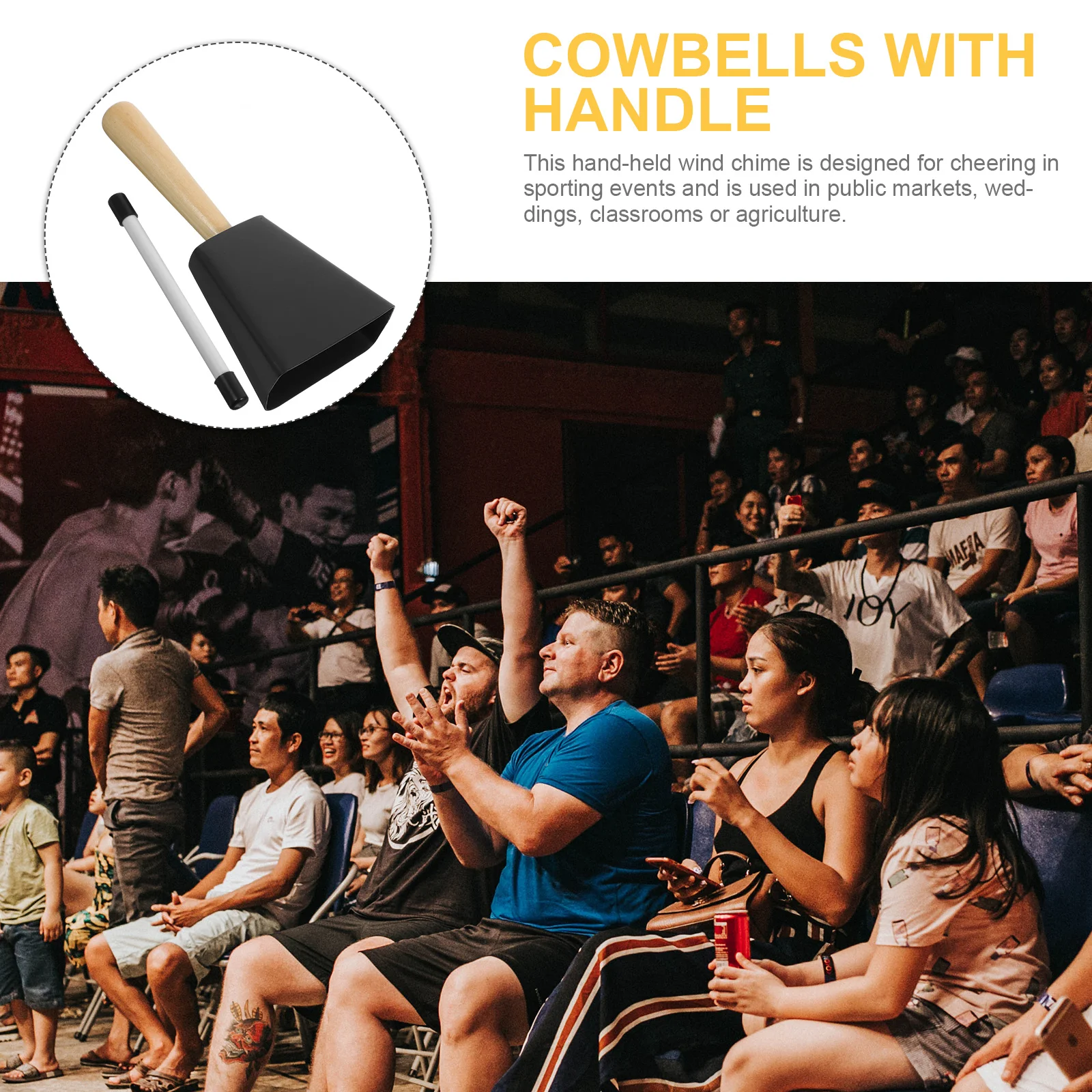 أجراس البقر المعدنية مع مقبض أجراس الاتصال السوداء للأطفال أداة عزف موسيقى في الهواء الطلق حفل زفاف لعبة الرياح الحديدية دائم