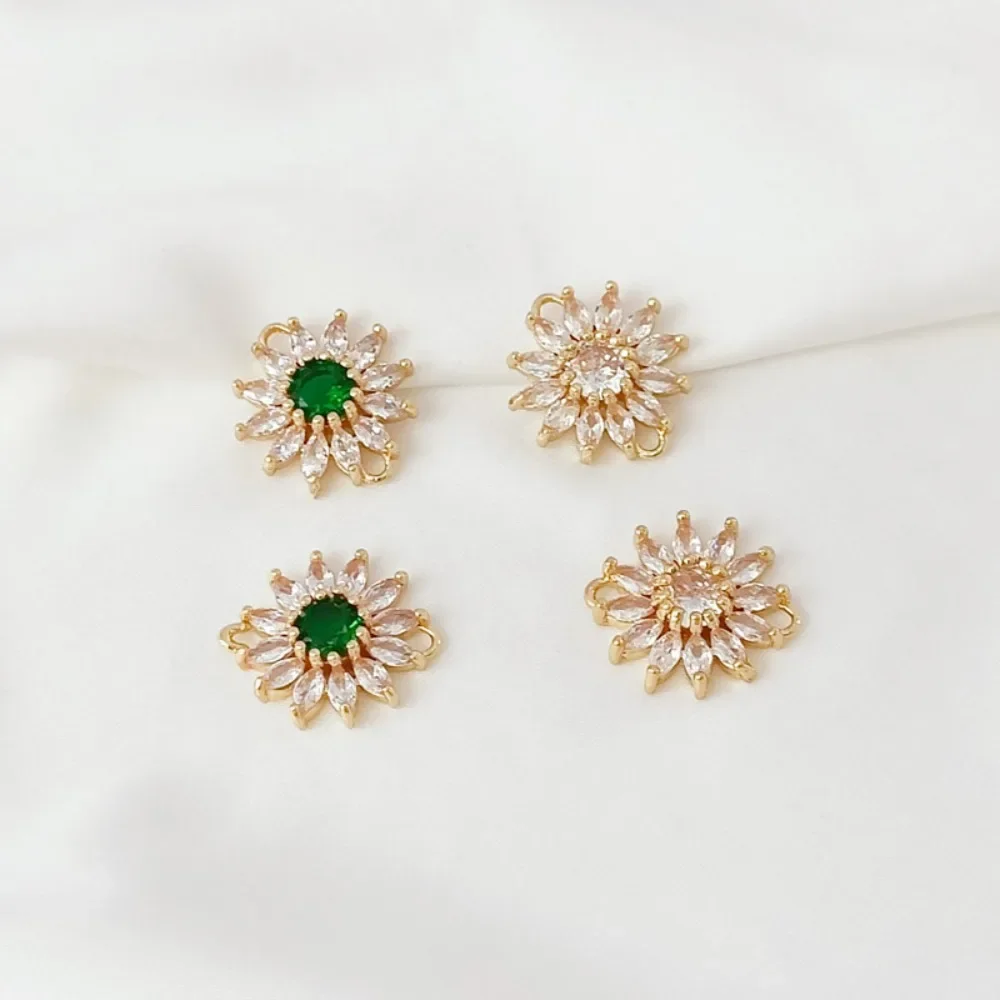 

14K Gold-plated, Zircon Daisies, Double Pendant, Handcrafted DIY Bracelet, Connecting Pendant, Pendant and Earring Accessories