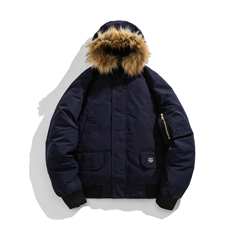 Outdoors Loose Versatile Men Tops New Thickening  Keep Warm Solid Coats Winter Casual Comfort Multiple Pockets Hooded Parka Men