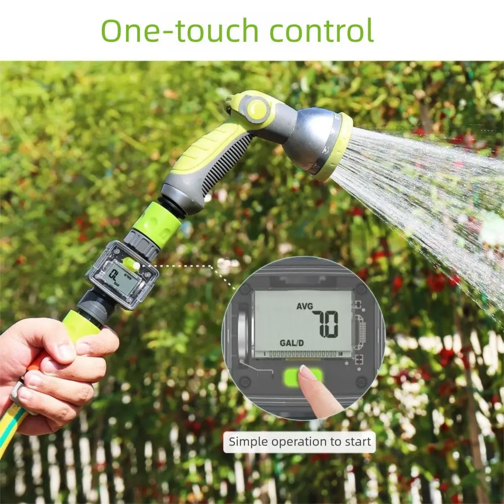 Digital Water Flow Meter IPX6 180° Screen-Flip Water Flow Sensors Easy To Install Quick Connectors Flow Rate Garden Watering
