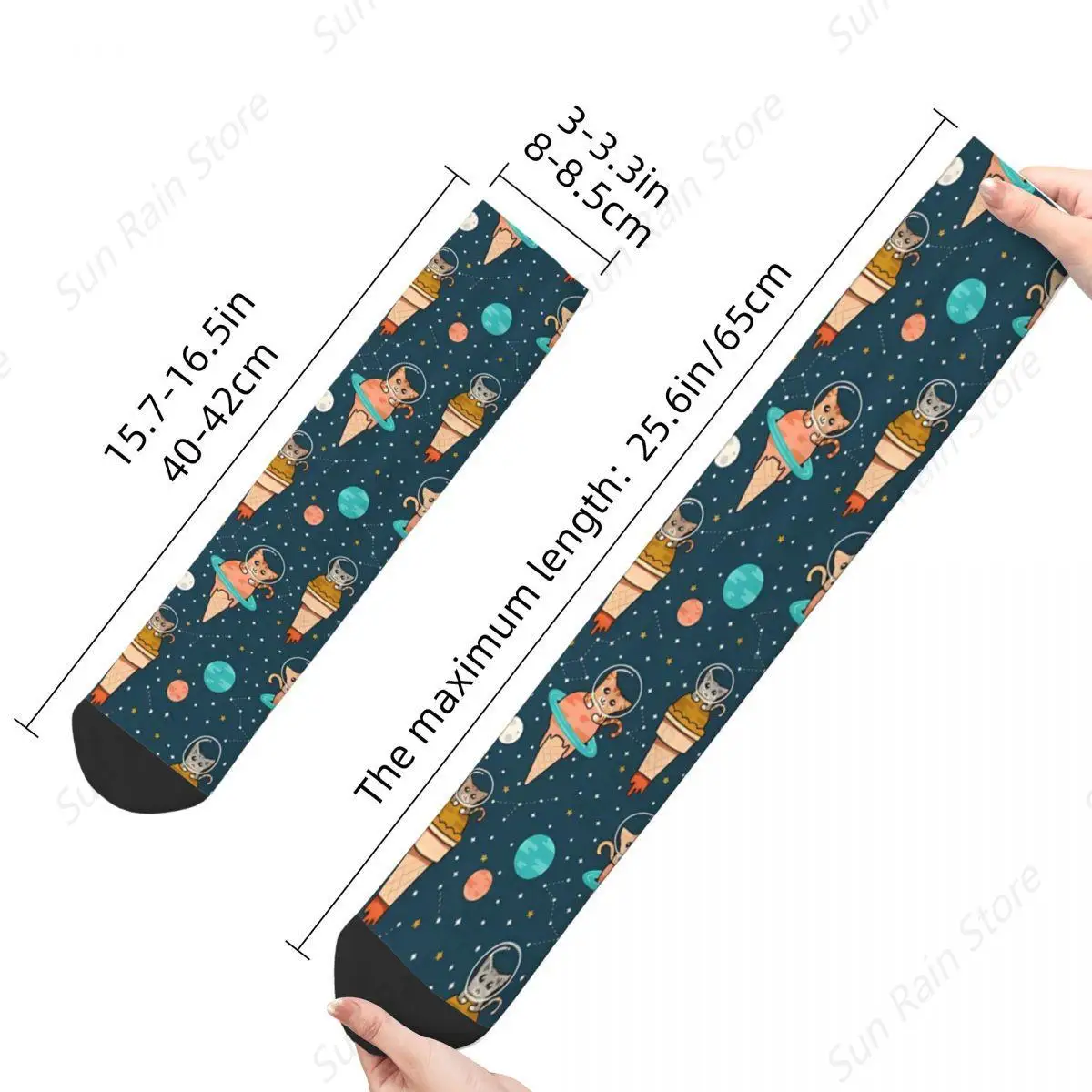 Cats Floating In Space Ice Cream Kawaii Socks Travel Cartoon Pattern Socks