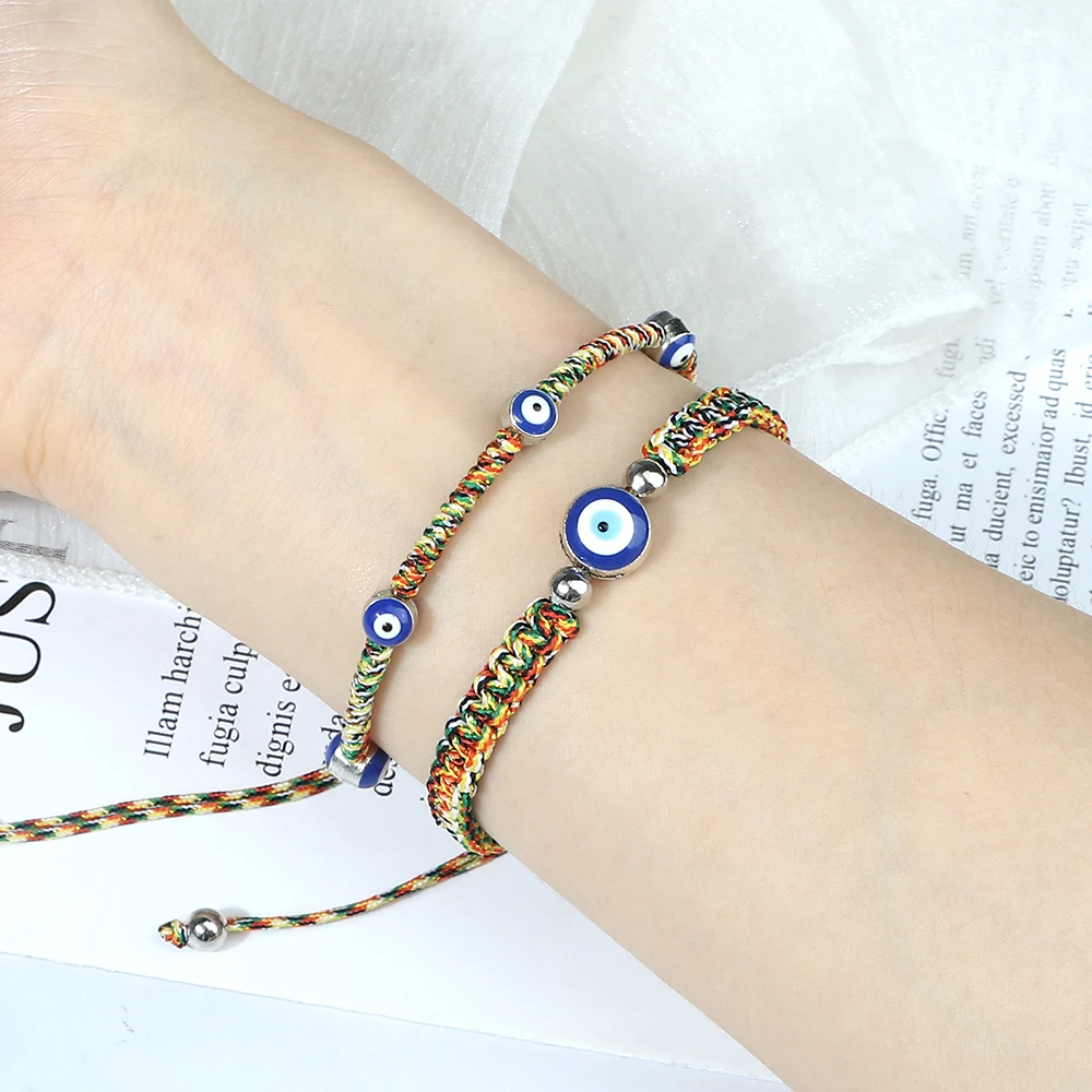 2Pcs/Set Evil Eye Braided Bracelet Set Women Men Healing Couple Bangles Chain Adjustable Yoga Pulsera Jewelry Gift for Friend