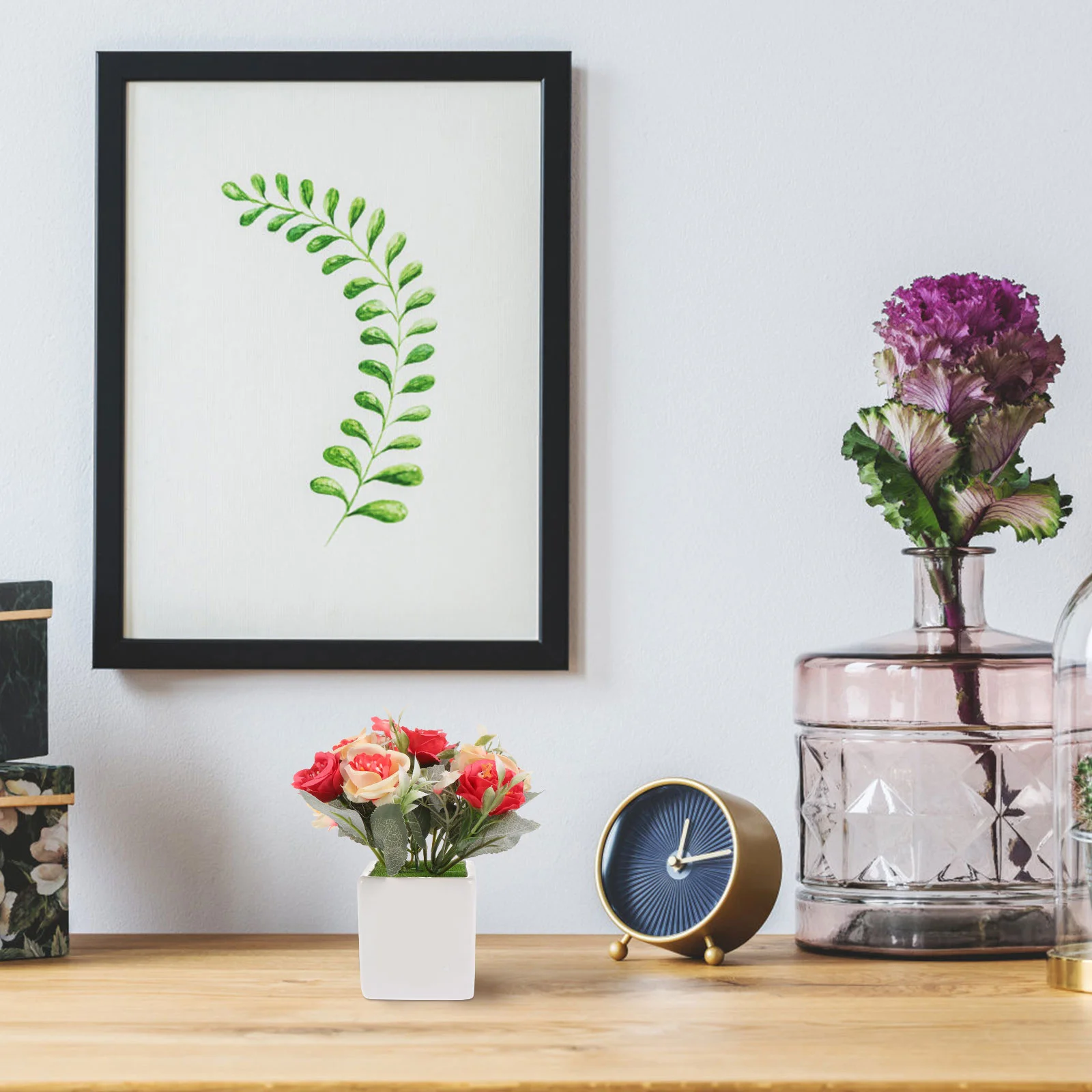 

1Pcs Realistic Rose Flower Bonsai Artificial Ceramic Potted Simulation Office Desktop Decoration Rose Flower Bonsai