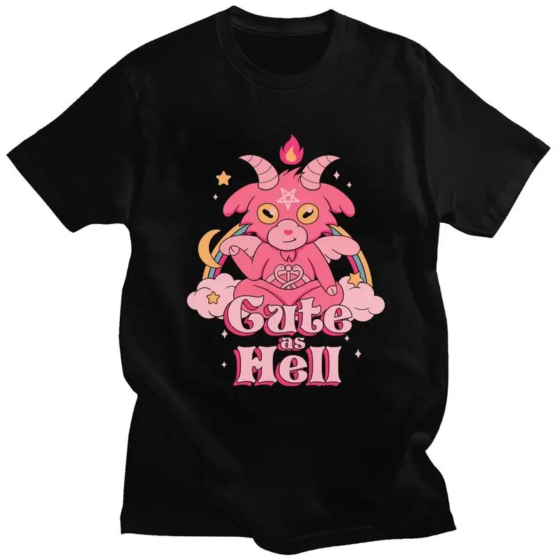 Kawaii Occult Devil Satan Goat Lucifer T Shirt Men Women Cartoon Graphic Tshirts Harajuku Streetwear Tee Men Clothing Shirts