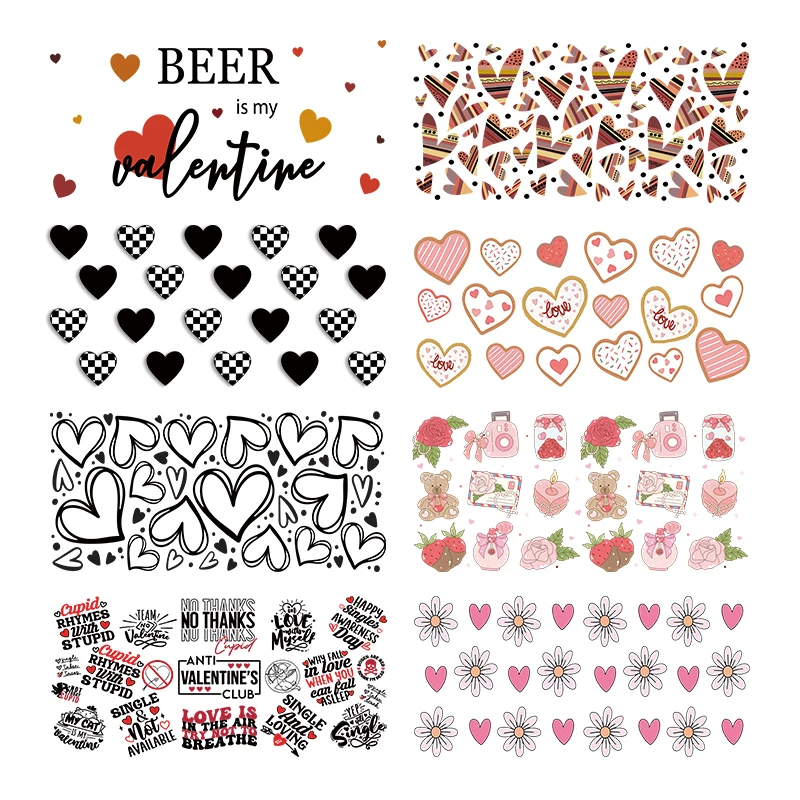 3D UV DTF Love Heart Printed Transfers Stickers 16oz Cup Wraps For DIY Glass Ceramic Metal Leather Etc. D28945