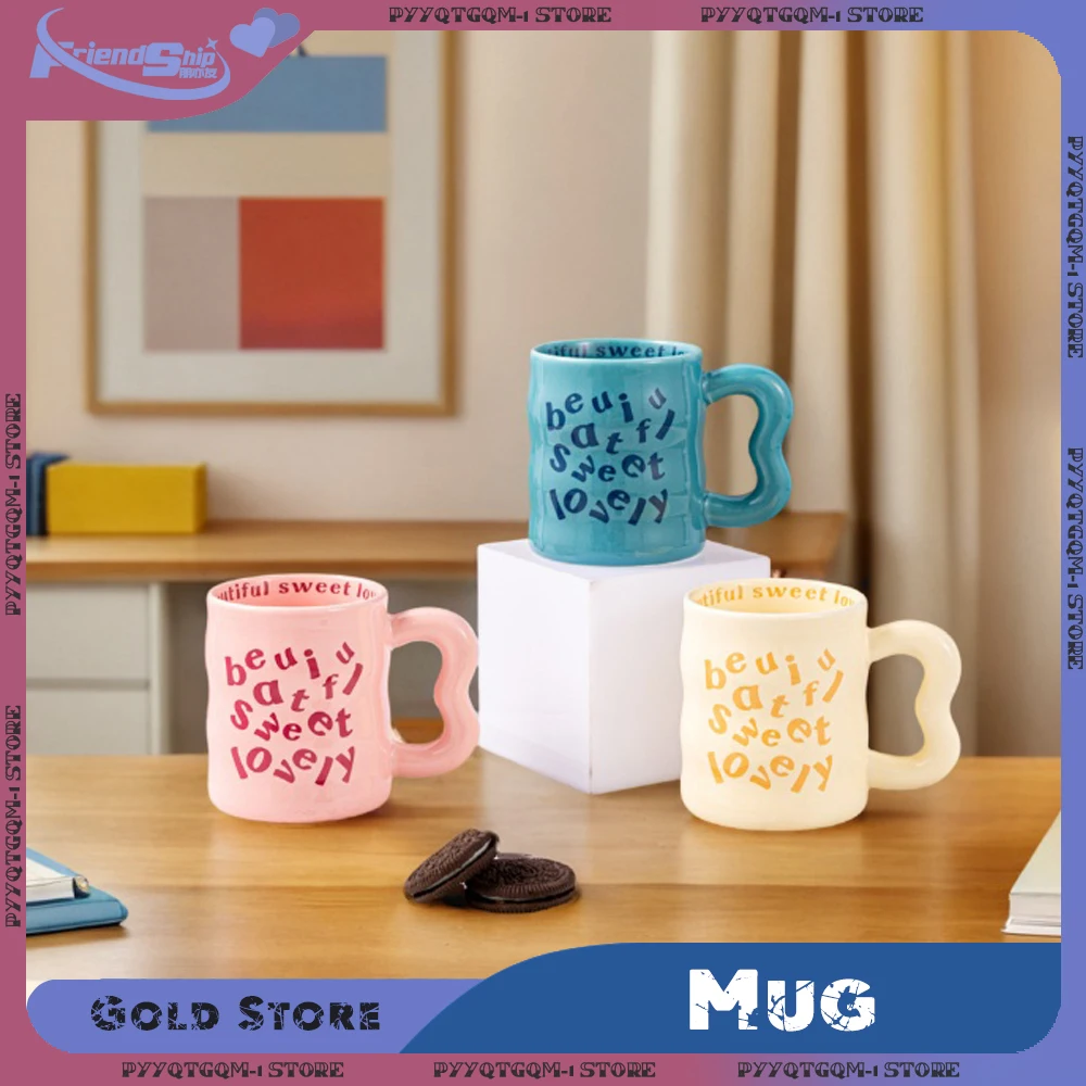 350ml Mugs Coffee Cups Cartoon Ceramic Mug High Temperature Resistance Coffee Cup Alphabet Pattern Ceramic Mug Birthrday Gift