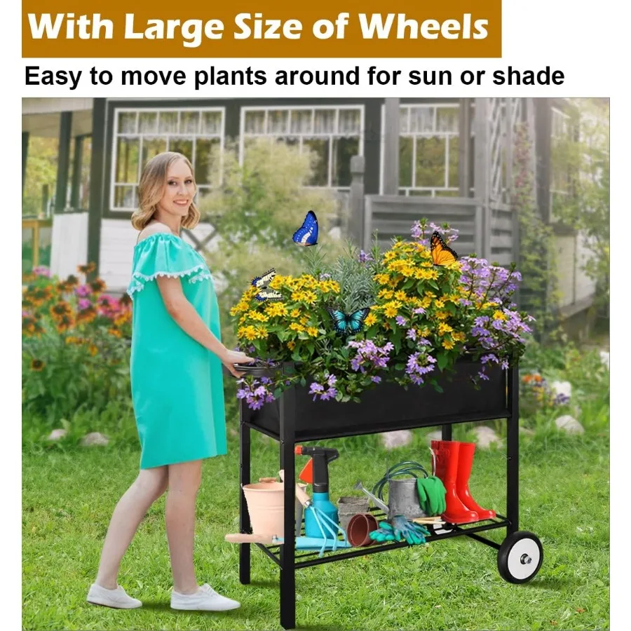 Outdoor Raised Planter Bed Box with Legs for Gardening Elevated DIY Garden Cart on Wheels for Vegetables Flower Tomato Herb Pla