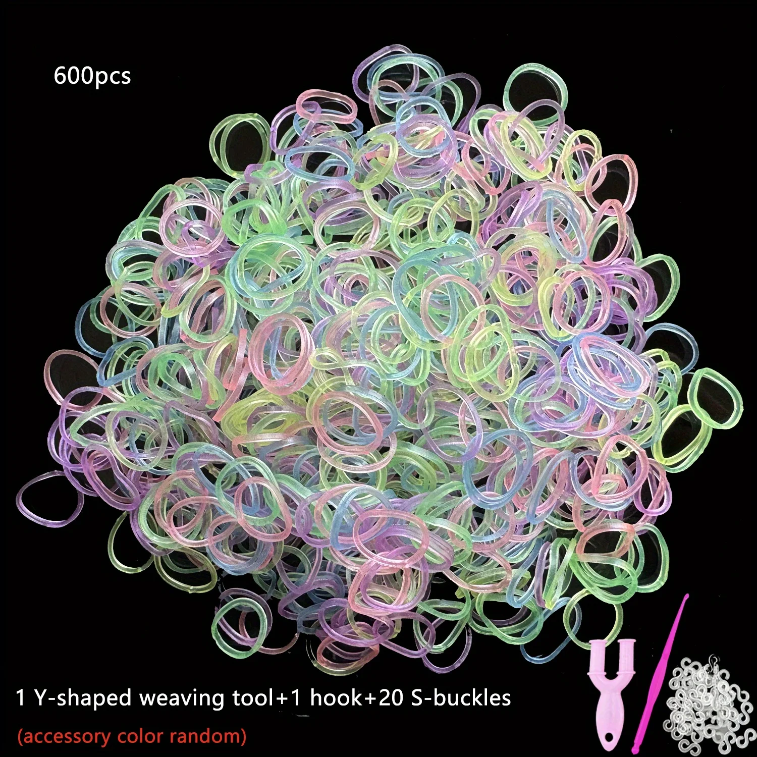 600pcs Rubber Loom Band Set - DIY Bracelet & Hair Ties Craft Kit, Transparent Colored Rubber Band Rainbow Circle Bracelet,