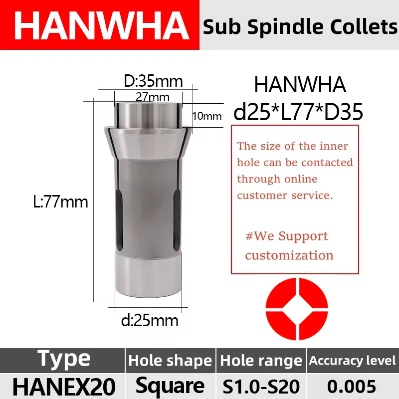 Square Hole Star HANWHA HANEX20 F25 145E Collet Swiss type lathe chuck high precision Tungsten carbide Guide bush