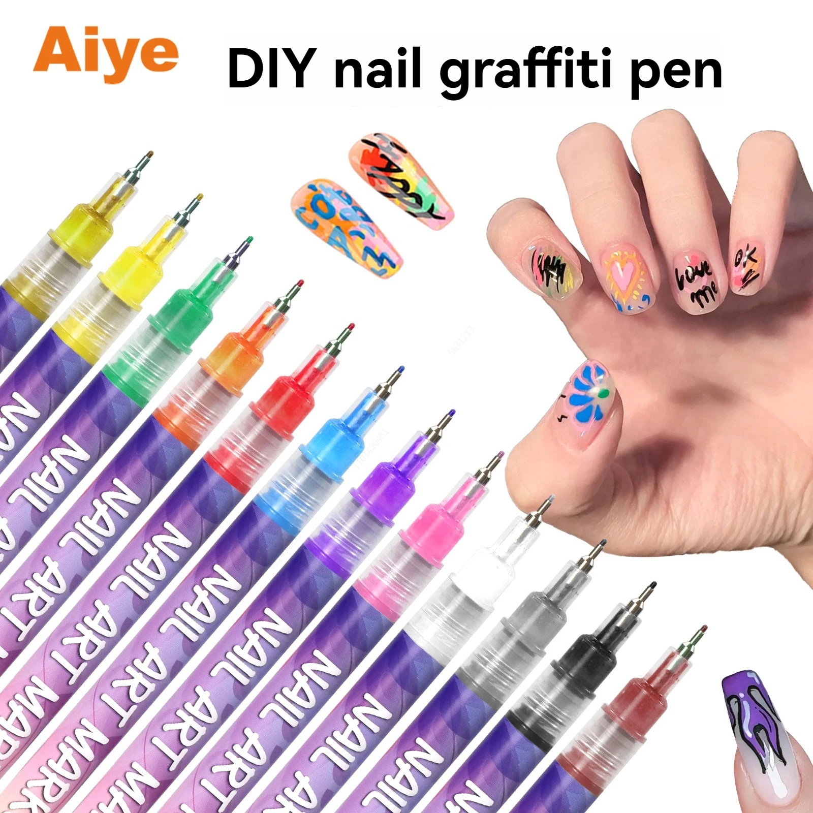 

12 Color Nail Art Graffiti Pen Set Nail Marker Drawing Acrylic Paint Pens Waterproof Nail Painting Manicure Extra Fine 0.5mm